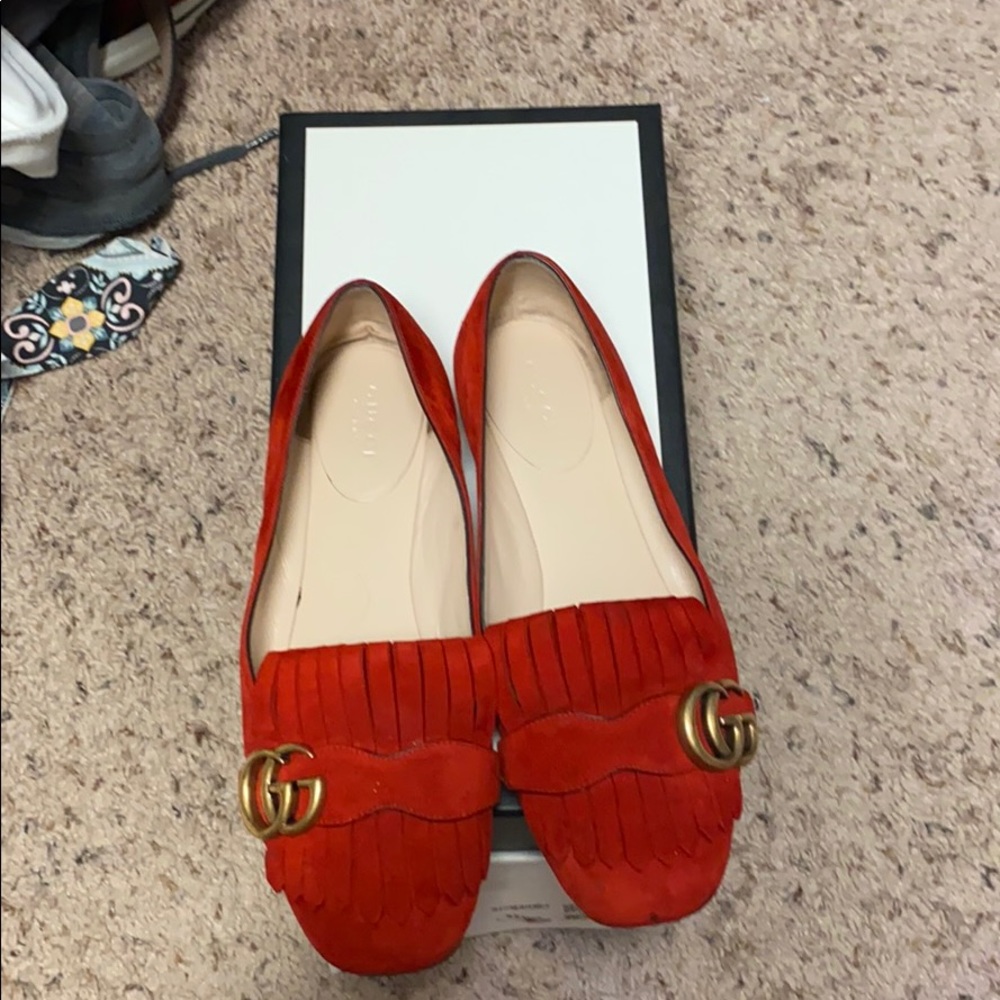 Gucci red marmont double G flats 37.5 with box